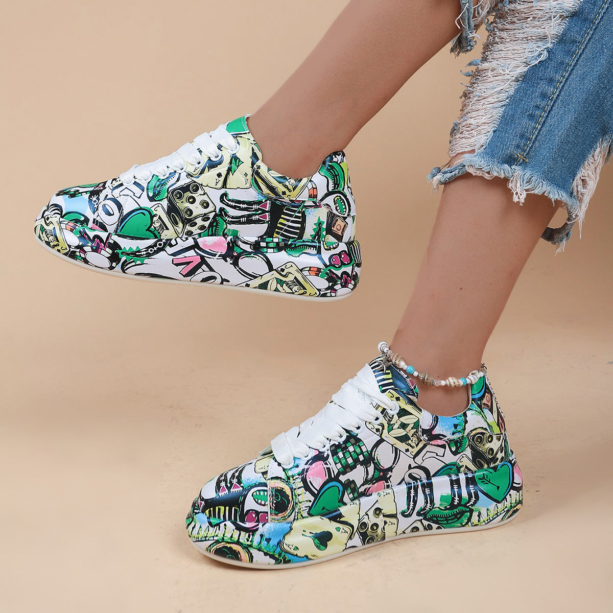 Fashionable national flag thick soled lace up sports single shoes, European and American casual shoes