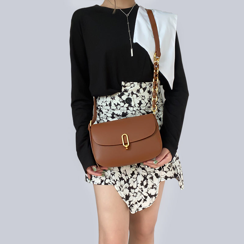 New fashion simple leather saddle bag niche lock women's bag shoulder messenger bag