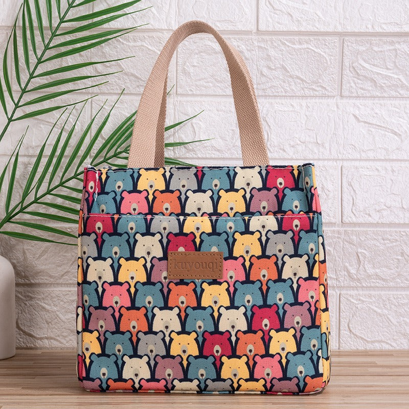 Lunch box bag with aluminum foil thickened lunch bag for work, Japanese handbag, canvas handbag, insulated bag