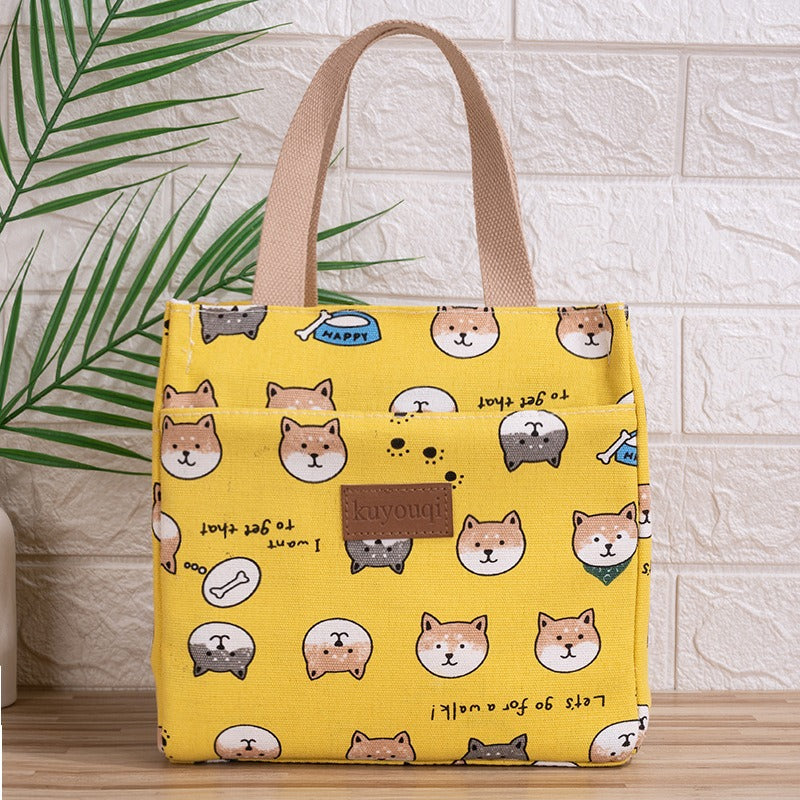 Lunch box bag with aluminum foil thickened lunch bag for work, Japanese handbag, canvas handbag, insulated bag