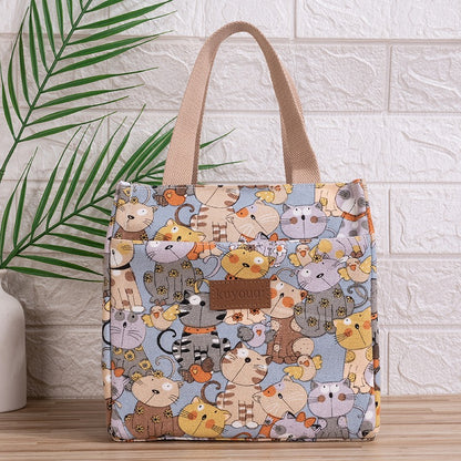 Lunch box bag with aluminum foil thickened lunch bag for work, Japanese handbag, canvas handbag, insulated bag