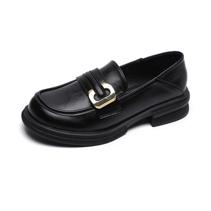 New autumn and winter one-step-on retro small leather shoes British style soft sole thick heel single shoes for women