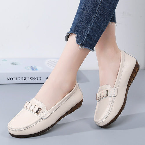 New Single Shoes In Spring And Autumn Women's Korean Flat Mother Shoes Cowhide Small Leather Shoes
