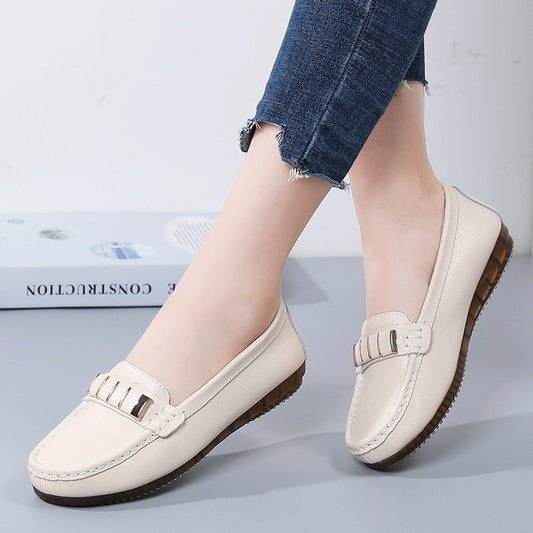 New Single Shoes In Spring And Autumn Women's Korean Flat Mother Shoes Cowhide Small Leather Shoes