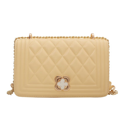 Fashion Chain Bag Flower Small Turn Lock One-Shoulder Messenger Bag New All-Match Rhombus Women's Bag Chain Bag