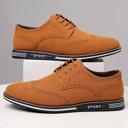 Fashionable men's white sole widened carved leather shoes for men