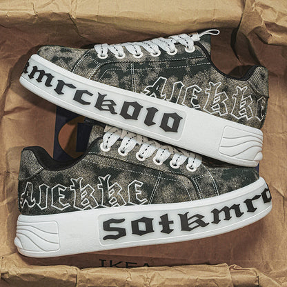 Board shoes men's thick soled white shoes fashion trend shoes camouflage Korean version low cut men's shoes youth sports and leisure shoes trend