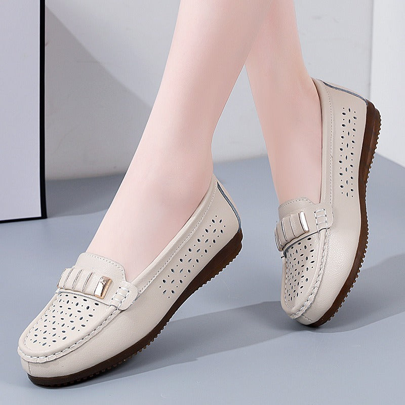 New Single Shoes In Spring And Autumn Women's Korean Flat Mother Shoes Cowhide Small Leather Shoes