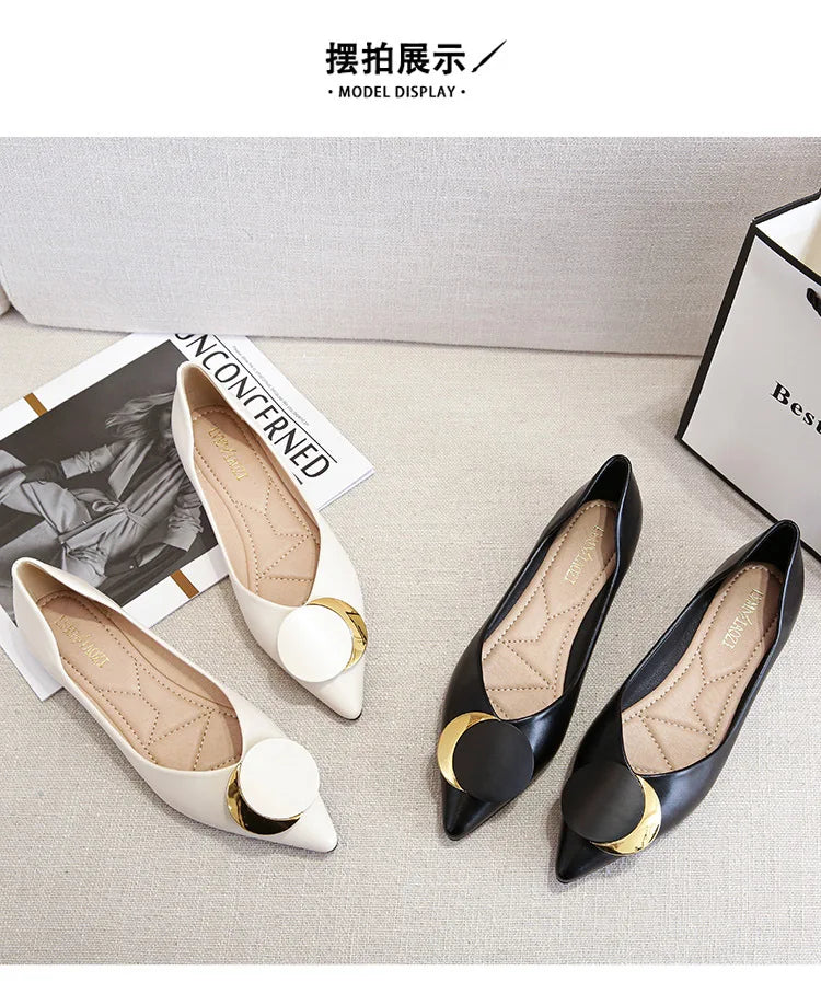 Women's pointed single shoes flat bottomed boat shoes soft bottomed ladles and seasonal women's shoes