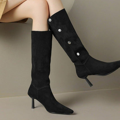 suede leather knee high boots women shoes sexy point women's punk boots black brown long tall shoes ladies