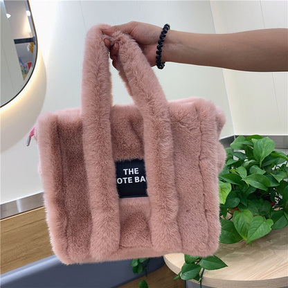 Autumn And Winter New Wool Like Plush Tote Bag High-Capacity Shopping Commuter Bag  Messenger Bag Women