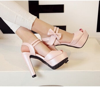 High-heeled Fish Mouth Shoes Bow Sexy Rough With Waterproof Platform Roman Women's Shoes