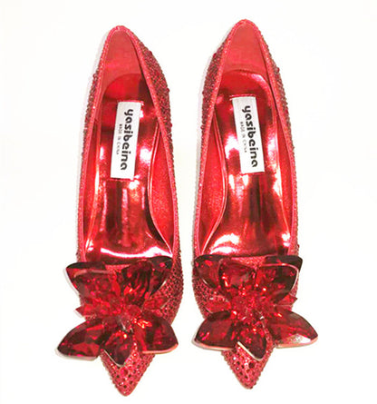 Cinderella Crystal Shoes Pointed Toe Stiletto Pumps Women's High Heels Silver Rhinestone Wedding Shoes