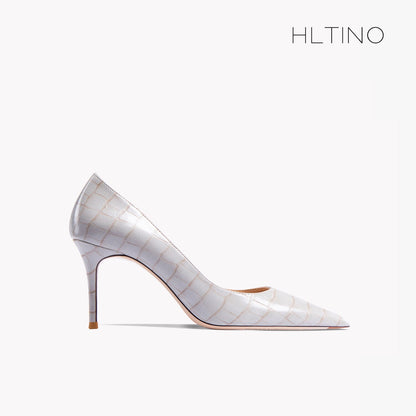 Early Autumn New Pointy High Heel Shoes Women's Thin Heel Shallow Patent Leather Single Shoes French Texture Large Green Shoes
