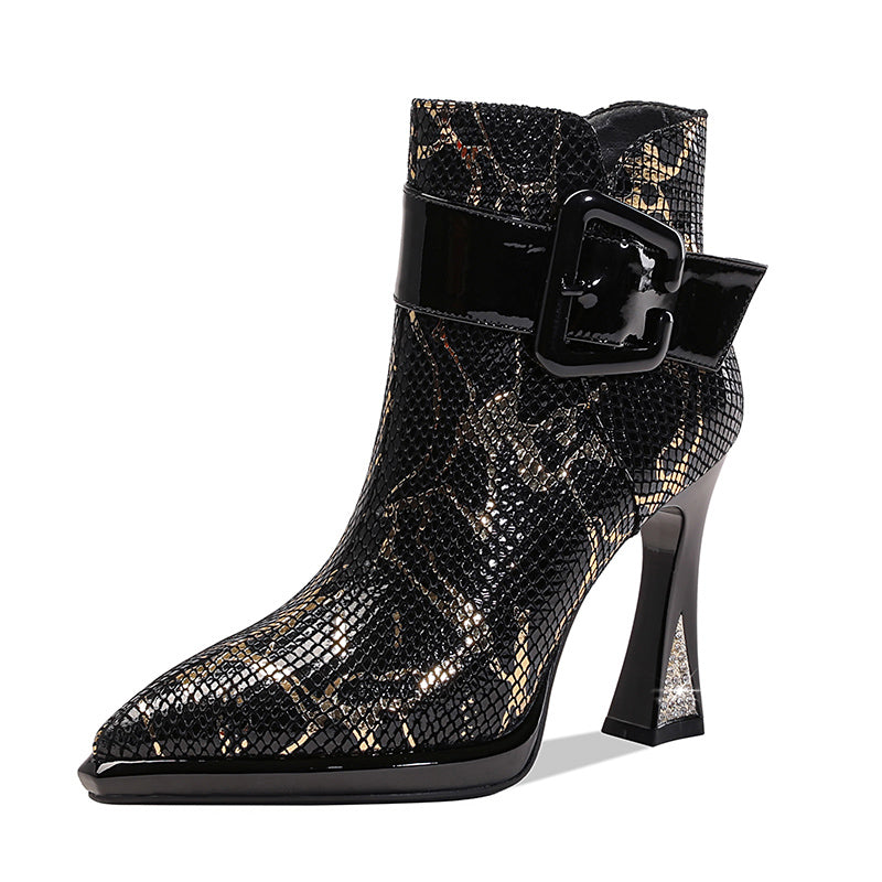 Brand Women's Ankle Booots Autumn Winter Shoes Genuine Leather Sexy High Heels Pointed Toe Gold Silver Dress Party Shoes