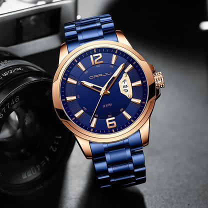 CRRJU Mens Watches Luxury Stainless Steel Business Man Watch  Classic Calendar Waterproof Quartz Watch for Men Relogio Masculino