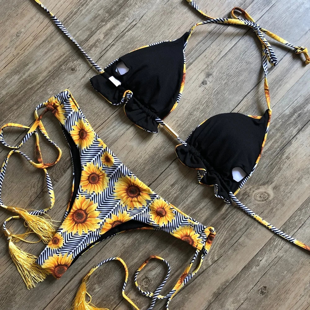RUOTONGSEPT Sexy Print Bikinis Set Women Swimsuit Bandage Two-Piece Swimwear Brazilian Biquínis Beachwear Bathing Suit 2022 New