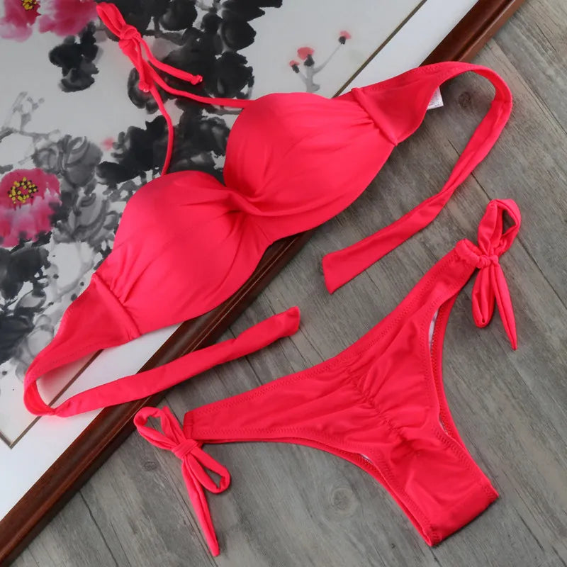 Bikini Ruching Bum Bikinis Set Pad Push Up Bikini S to XXL Swimwear Women Bandage Swimsuit Bathing Suit Swimming Suit For Women