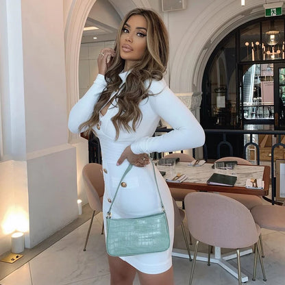 Women's Button Long Sleeve Hollow Out Bandage Dress Mini Black White Bodycon  Spring Elegant Sexy Club Evening Party Dresses