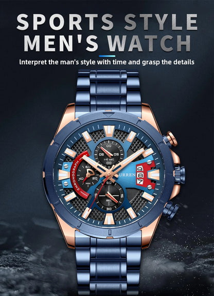 CURREN Watches Mens Top Brand Luxury Casual Steel Quartz Business Clock Male Sport Waterproof Date Chronograph reloj hombre
