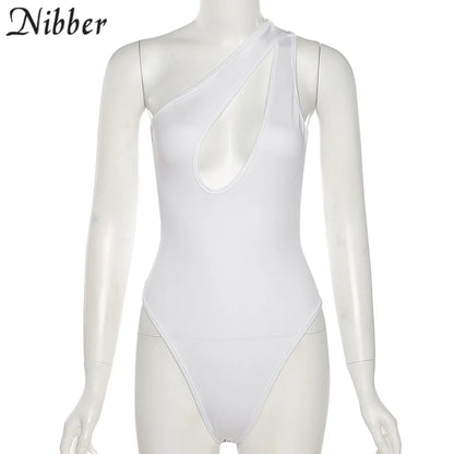 Nibber Sexy Beach Hollow Out Bodysuit 2021 Women Summer One Shoulder Elastic Slim Skinny Swimsuit Bodysuit Streetwear Outfit Hot