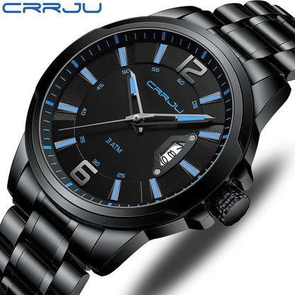CRRJU Mens Watches Luxury Stainless Steel Business Man Watch  Classic Calendar Waterproof Quartz Watch for Men Relogio Masculino