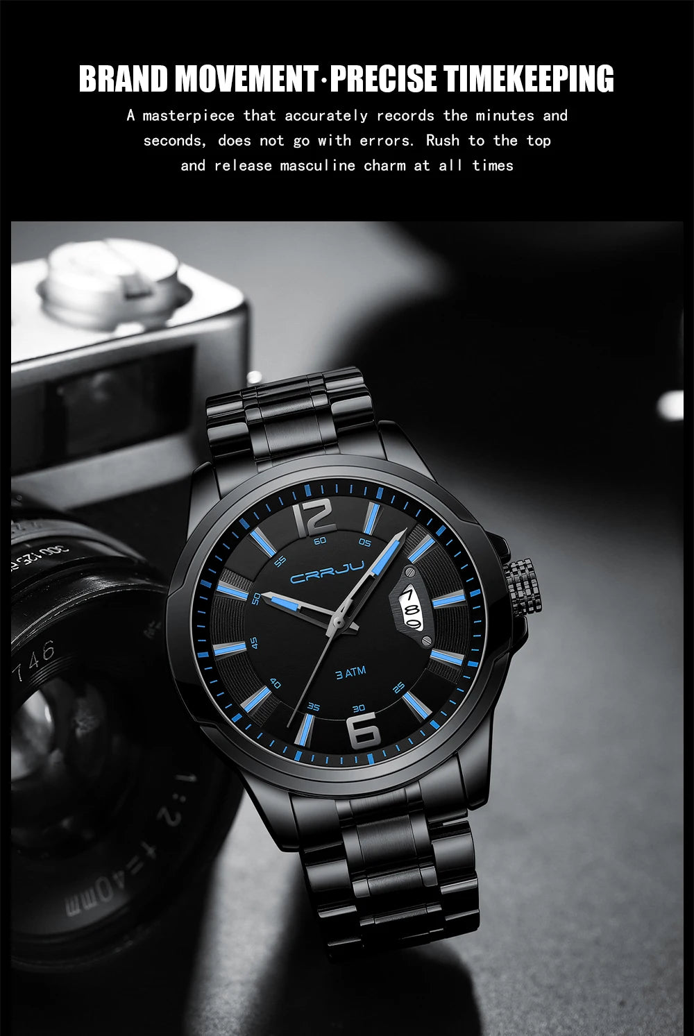 CRRJU Mens Watches Luxury Stainless Steel Business Man Watch  Classic Calendar Waterproof Quartz Watch for Men Relogio Masculino