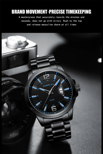 CRRJU Mens Watches Luxury Stainless Steel Business Man Watch  Classic Calendar Waterproof Quartz Watch for Men Relogio Masculino
