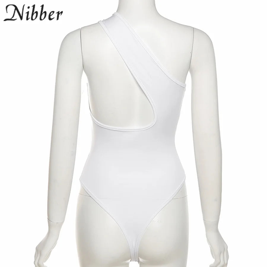 Nibber Sexy Beach Hollow Out Bodysuit 2021 Women Summer One Shoulder Elastic Slim Skinny Swimsuit Bodysuit Streetwear Outfit Hot