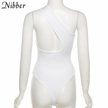 Nibber Sexy Beach Hollow Out Bodysuit 2021 Women Summer One Shoulder Elastic Slim Skinny Swimsuit Bodysuit Streetwear Outfit Hot