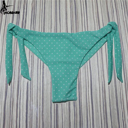 Sexy Solid Thong Bikini Brazilian Cut Swimwear Women Bottom Adjustable Briefs Swimsuit Panties Underwear Thong Bathing Suit