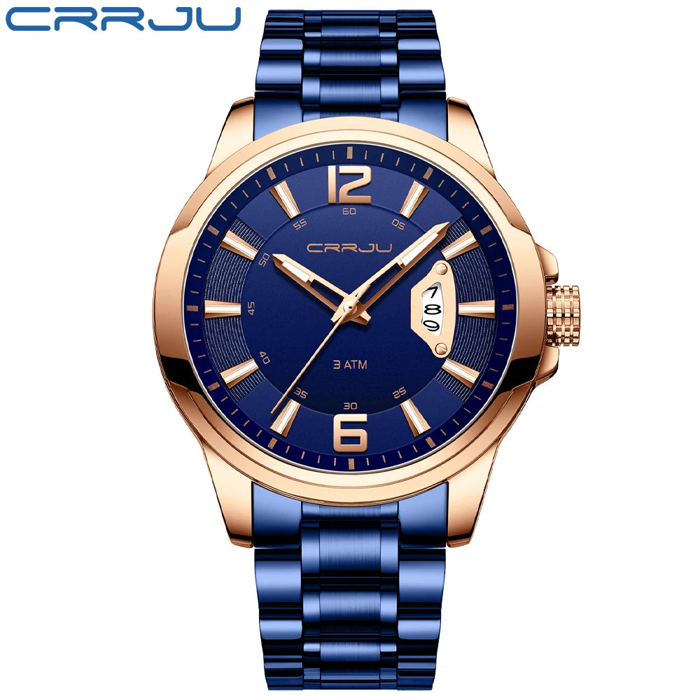 CRRJU Mens Watches Luxury Stainless Steel Business Man Watch  Classic Calendar Waterproof Quartz Watch for Men Relogio Masculino