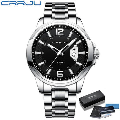 CRRJU Mens Watches Luxury Stainless Steel Business Man Watch  Classic Calendar Waterproof Quartz Watch for Men Relogio Masculino