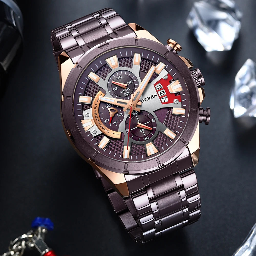 CURREN Watches Mens Top Brand Luxury Casual Steel Quartz Business Clock Male Sport Waterproof Date Chronograph reloj hombre