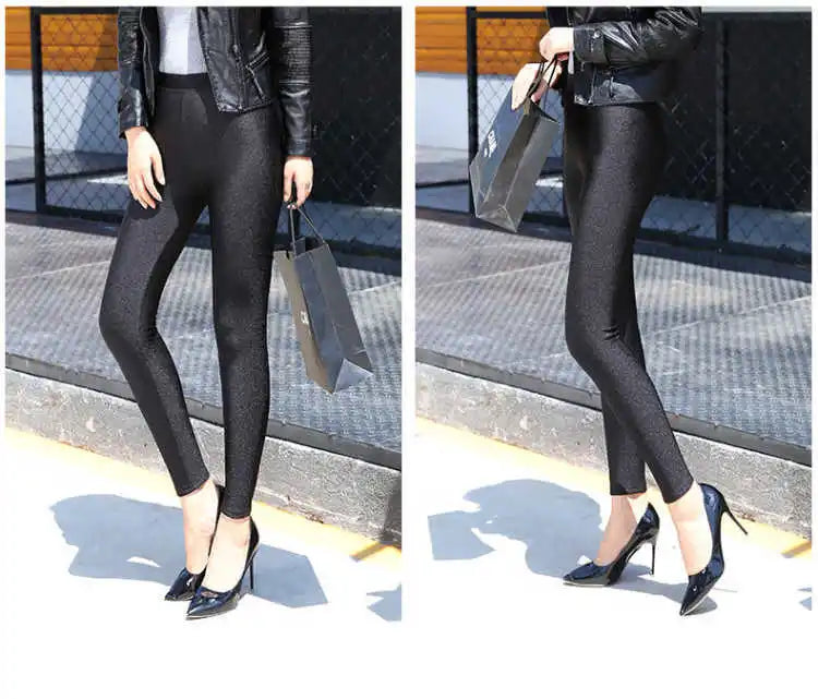 Autumn Winter Thick Leggings Fashion Solid Slim Pants Lady fleece Warm Leggings Casual Black Shiny High Waist Leggings