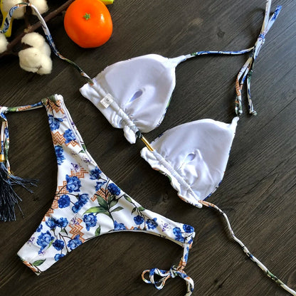 RUOTONGSEPT Sexy Micro Bikinis Set 2024 New Swimsuit Women Feather Print Bandage Swimwear Female Bathing Suit Brazilian Biquinis