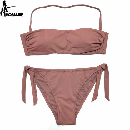 EONAR Bikini 2025 Solid Women Swimsuit  Brazilian Cut Bottom Bikini Set Push Up Swimwear Femme Bathing Suits Sport Beach Wear