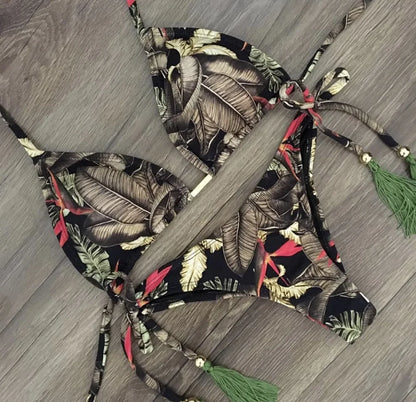 RUOTONGSEPT Sexy Micro Bikinis Set 2024 New Swimsuit Women Feather Print Bandage Swimwear Female Bathing Suit Brazilian Biquinis