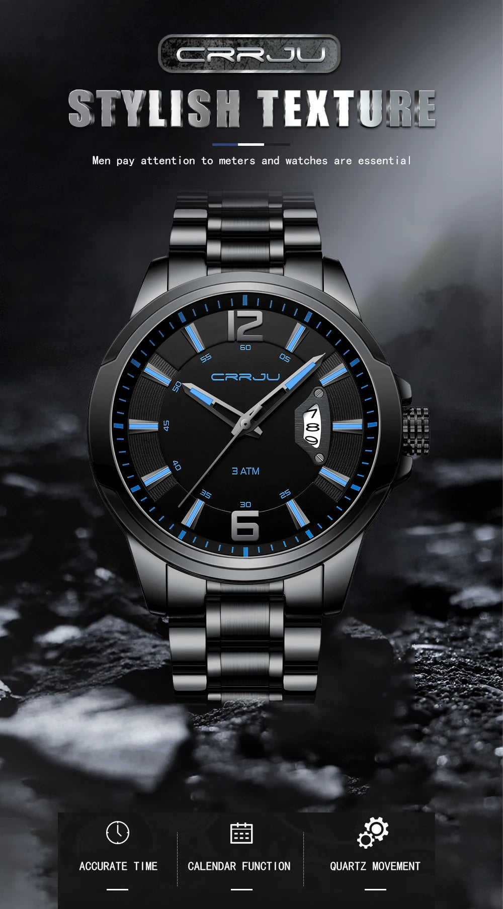 CRRJU Mens Watches Luxury Stainless Steel Business Man Watch  Classic Calendar Waterproof Quartz Watch for Men Relogio Masculino