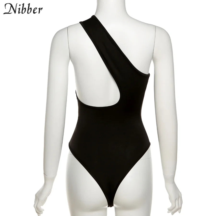 Nibber Sexy Beach Hollow Out Bodysuit 2021 Women Summer One Shoulder Elastic Slim Skinny Swimsuit Bodysuit Streetwear Outfit Hot