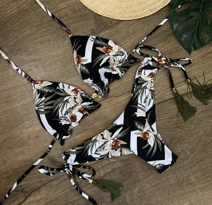 RUOTONGSEPT Sexy Micro Bikinis Set 2024 New Swimsuit Women Feather Print Bandage Swimwear Female Bathing Suit Brazilian Biquinis