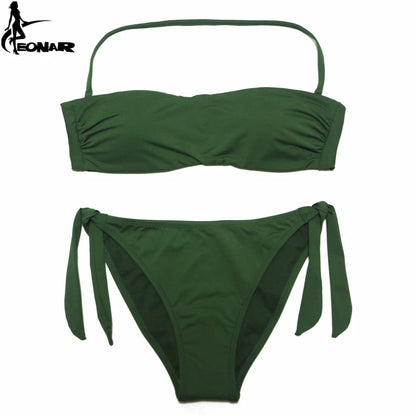 EONAR Bikini 2025 Solid Women Swimsuit  Brazilian Cut Bottom Bikini Set Push Up Swimwear Femme Bathing Suits Sport Beach Wear