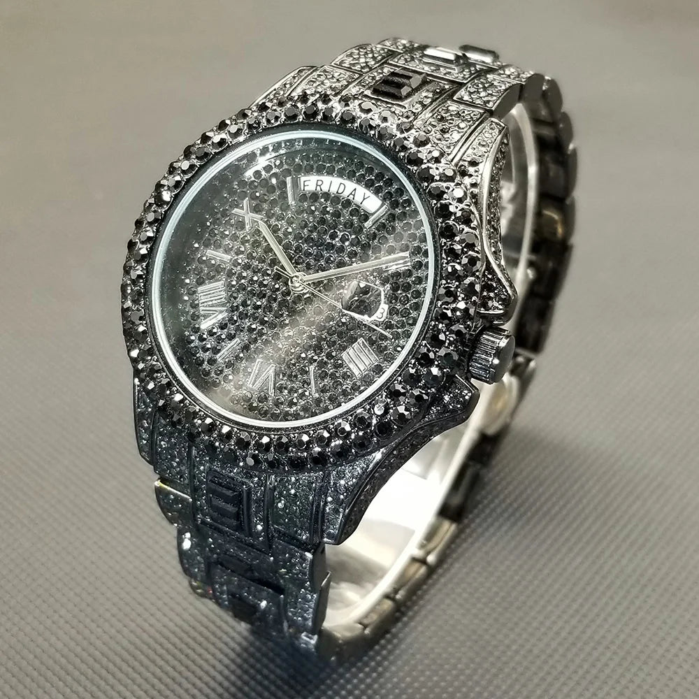 Full Iced Out Watch For Men Luxury Gold Hip Hop Diamond Quartz Mens Watches Waterproof Day Date Clock Best Selling Product 2023