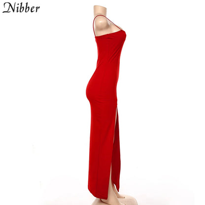 Nibber red black New year christmas party long dresses women spring Basic bodycon lace up stretch Slim midi dresses femme