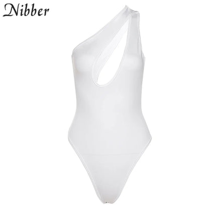 Nibber Sexy Beach Hollow Out Bodysuit 2021 Women Summer One Shoulder Elastic Slim Skinny Swimsuit Bodysuit Streetwear Outfit Hot