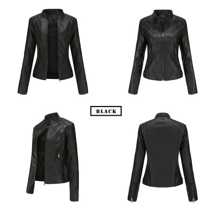 Faux Leather Jacket Women 2026 Autumn Spring Women's Moto Biker Jacket Red Black Coat Brown Purple Blue 3xl 4xl Coffee XS Beige