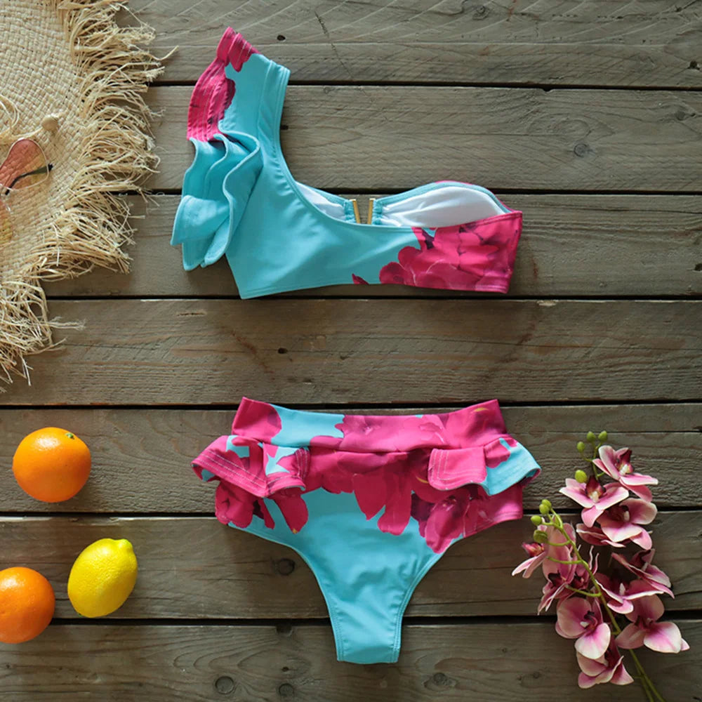 Two-Pieces Women Floral 2025 Push-Up Padded Bra Ruffles Bandage Bikini Set Swimsuit Swimwear Bathing Suit Beachwear Biquini