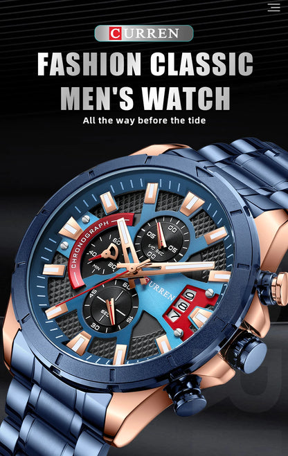 CURREN Watches Mens Top Brand Luxury Casual Steel Quartz Business Clock Male Sport Waterproof Date Chronograph reloj hombre