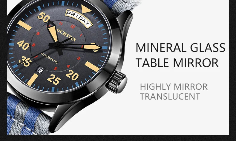 OCHSTIN New Top Brand Automatic Mechanical Watches for Men Military Nylon Strap Pilot Watch Male Auto Date Day Relogio Masculino