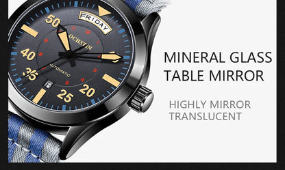 OCHSTIN New Top Brand Automatic Mechanical Watches for Men Military Nylon Strap Pilot Watch Male Auto Date Day Relogio Masculino